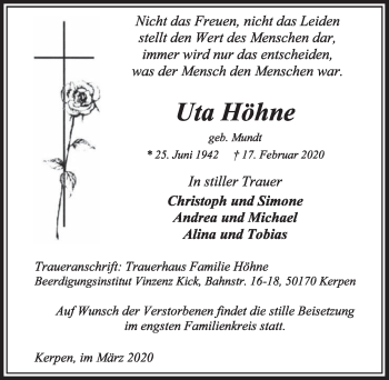 Anzeige von Uta Höhne von  Sonntags-Post 