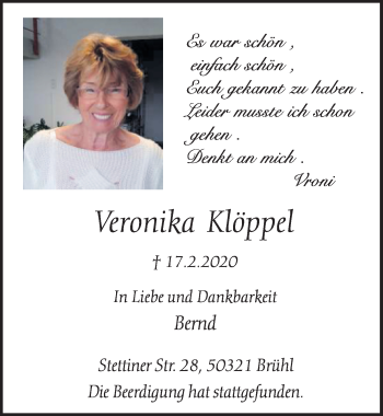 Anzeige von Veronika Klöppel von  Schlossbote/Werbekurier 