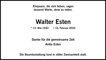 Anzeige von Walter Esten von Kölner Stadt-Anzeiger / Kölnische Rundschau / Express