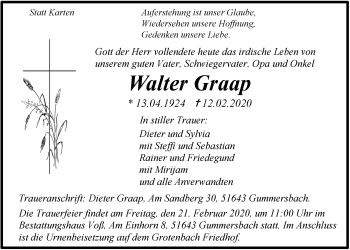 Anzeige von Walter Graap von  Anzeigen Echo 