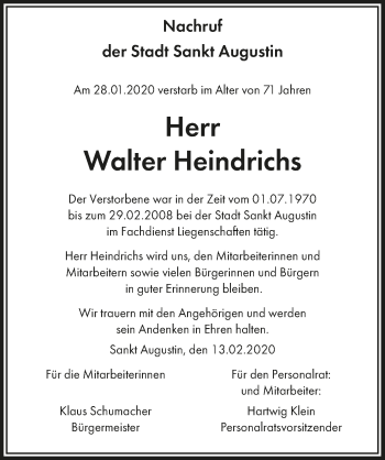 Anzeige von Walter Heindrichs von  Extra Blatt 