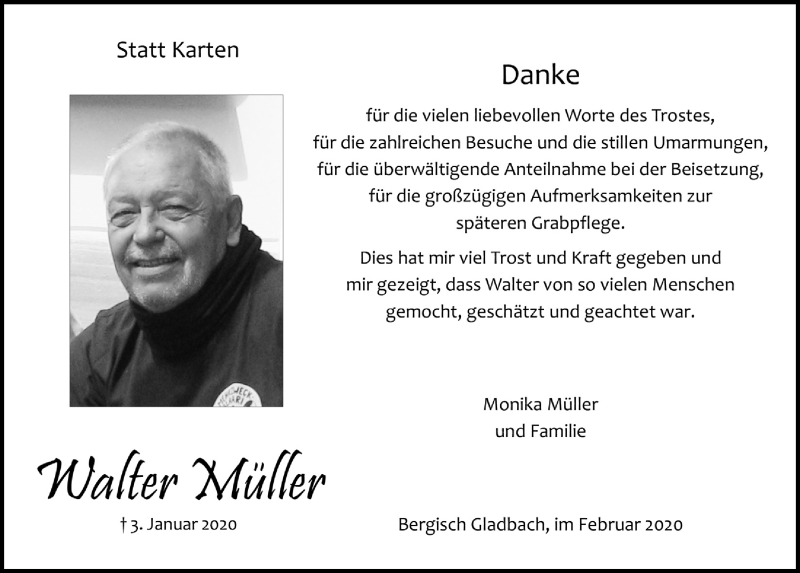  Traueranzeige für Walter Müller vom 18.07.2023 aus  Bergisches Handelsblatt 