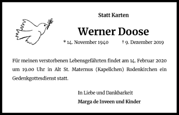 Anzeige von Werner Doose von Kölner Stadt-Anzeiger / Kölnische Rundschau / Express