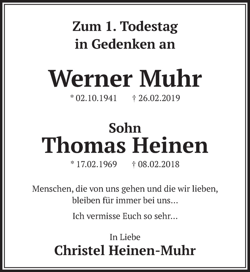  Traueranzeige für Werner Muhr vom 22.02.2020 aus  Sonntags-Post 