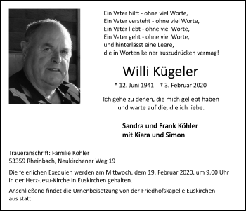 Anzeige von Willi Kügeler von  Blickpunkt Euskirchen 