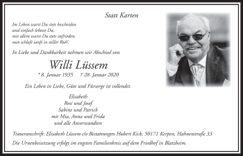 Anzeige von Willi Lüssem von  Sonntags-Post 