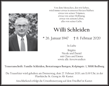 Anzeige von Willi Schleiden von  Werbepost 