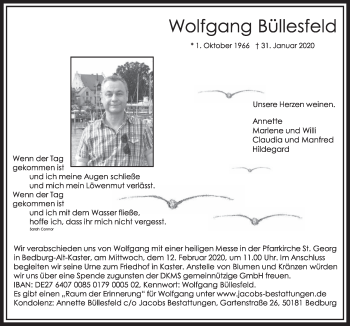 Anzeige von Wolfgang Büllesfeld von  Sonntags-Post 