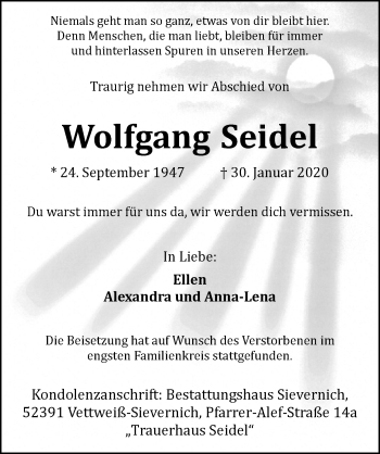 Anzeige von Wolfgang Seidel von  Blickpunkt Euskirchen 