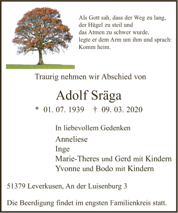 Anzeige von Adolf Sräga von  Leverkusener Wochenende 