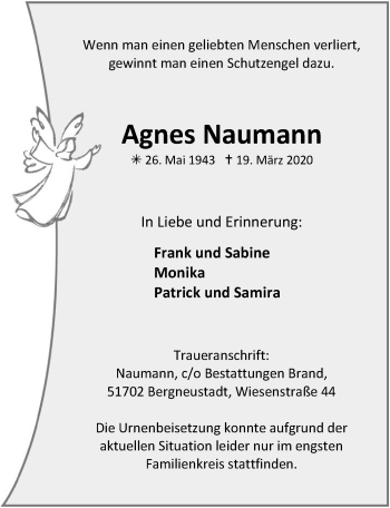 Anzeige von Agnes Naumann von  Anzeigen Echo 