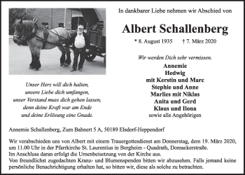 Anzeige von Albert Schallenberg von  Sonntags-Post 