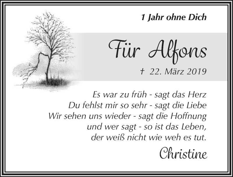  Traueranzeige für Alfons Quast vom 18.03.2020 aus  Lokalanzeiger 