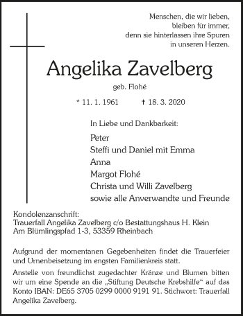 Anzeige von Angelika Zavelberg von  Schaufenster/Blickpunkt 