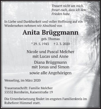 Anzeige von Anita Brüggmann von  Schlossbote/Werbekurier 