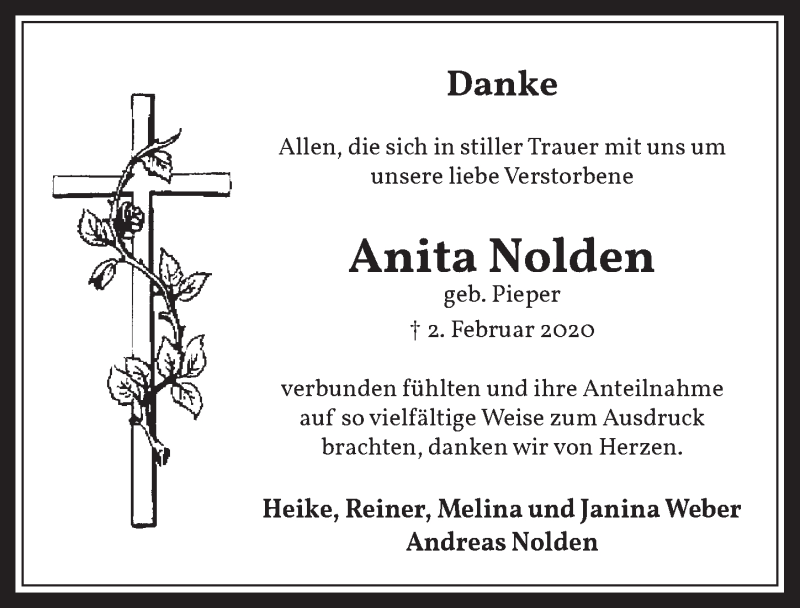  Traueranzeige für Anita Nolden vom 11.03.2020 aus  Werbepost 