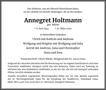 Anzeige von Annegret Holtmann von Kölner Stadt-Anzeiger / Kölnische Rundschau / Express