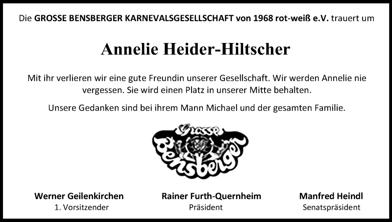  Traueranzeige für Annelie Heider-Hiltscher vom 14.03.2020 aus Zeitungsgruppe Köln