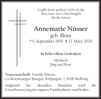 Anzeige von Annemarie Nüsser von  Werbepost 
