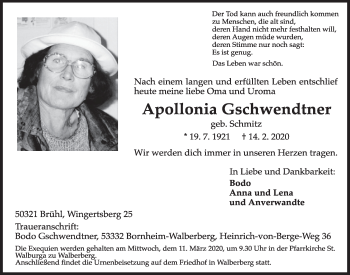 Anzeige von Apollonia Gschwendtner von  Schlossbote/Werbekurier 