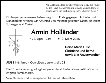 Anzeige von Armin Holländer von Kölner Stadt-Anzeiger / Kölnische Rundschau / Express