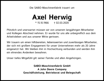 Anzeige von Axel Herwig von Kölner Stadt-Anzeiger / Kölnische Rundschau / Express