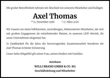 Anzeige von Axel Thomas von Kölner Stadt-Anzeiger / Kölnische Rundschau / Express