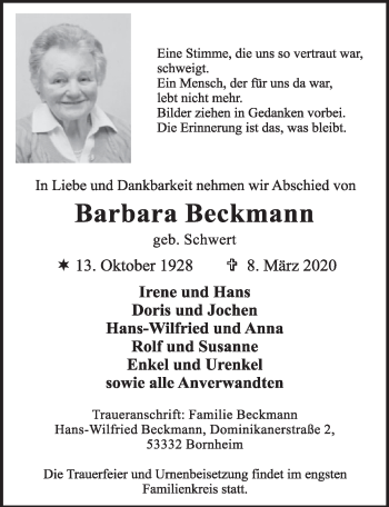 Anzeige von Barbara Beckmann von  Schlossbote/Werbekurier 