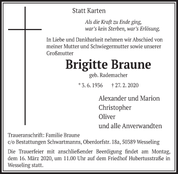 Anzeige von Brigitte Braune von  Schlossbote/Werbekurier 