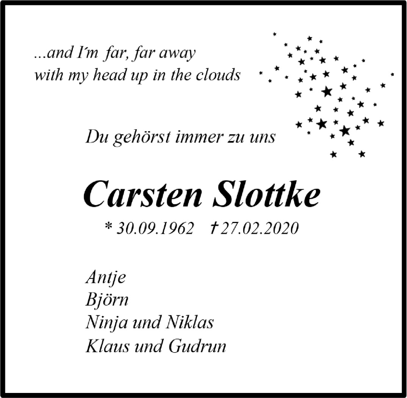  Traueranzeige für Carsten Slottke vom 18.07.2023 aus  Anzeigen Echo 