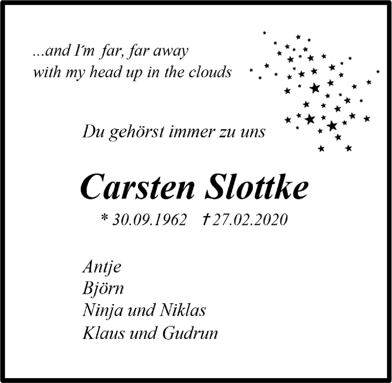  Traueranzeige für Carsten Slottke vom 11.03.2020 aus  Anzeigen Echo 