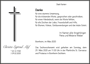 Anzeige von Christa Sigtrud Alef von  Schaufenster/Blickpunkt 