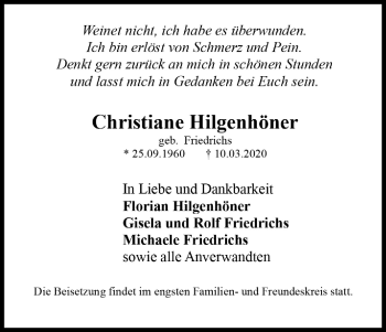 Anzeige von Christiane Hilgenhöner von Kölner Stadt-Anzeiger / Kölnische Rundschau / Express