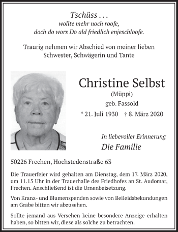 Anzeige von Christine Selbst von  Sonntags-Post 