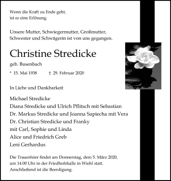 Anzeige von Christine Stredicke von Kölner Stadt-Anzeiger / Kölnische Rundschau / Express