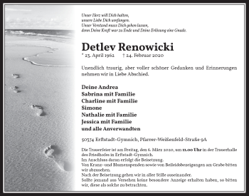 Anzeige von Detlev Renowicki von  Werbepost 