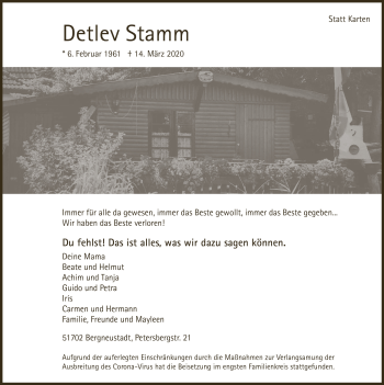 Anzeige von Detlev Stamm von  Anzeigen Echo 