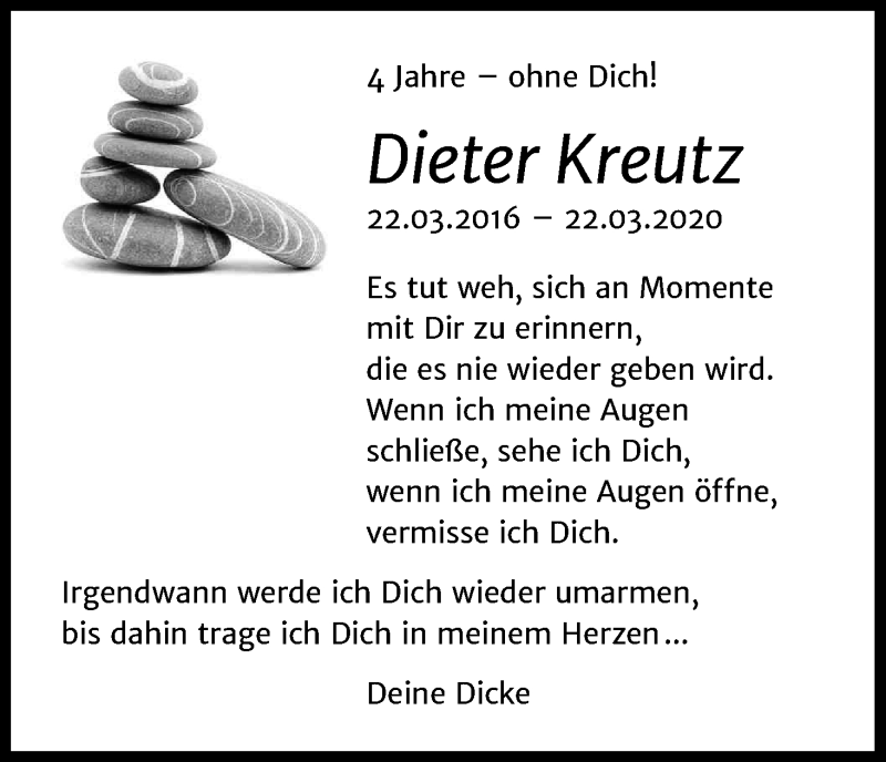  Traueranzeige für Dieter Kreutz vom 23.03.2020 aus Kölner Stadt-Anzeiger / Kölnische Rundschau / Express