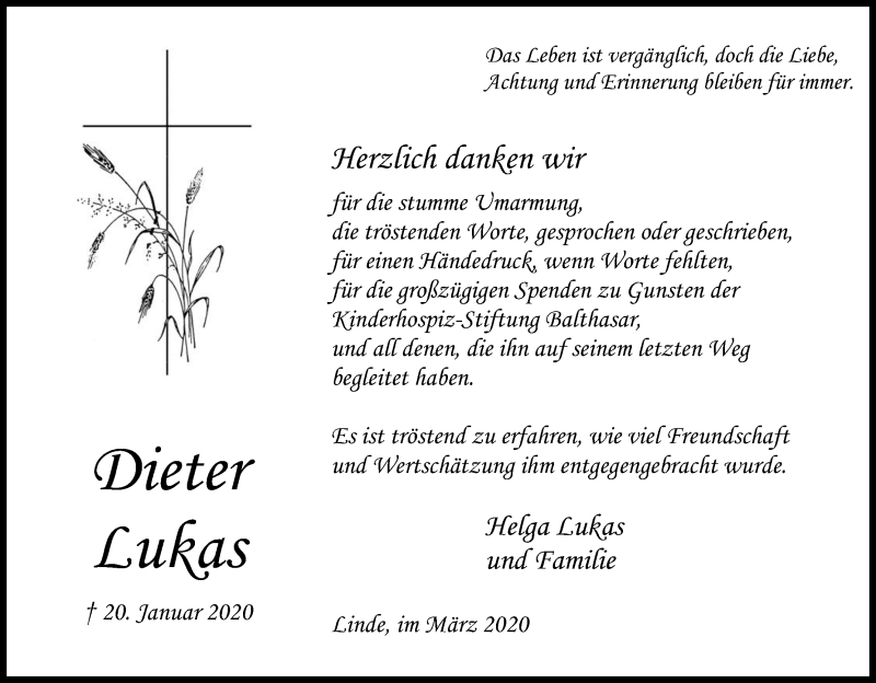  Traueranzeige für Dieter Lukas vom 07.03.2020 aus Kölner Stadt-Anzeiger / Kölnische Rundschau / Express