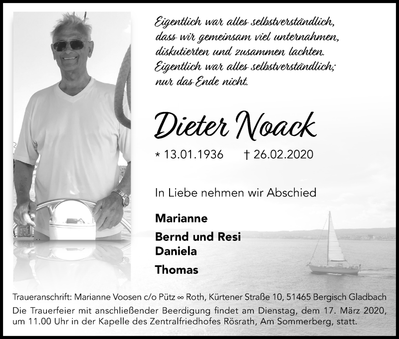  Traueranzeige für Dieter Noack vom 07.03.2020 aus Kölner Stadt-Anzeiger / Kölnische Rundschau / Express