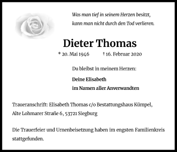 Anzeige von Dieter Thomas von Kölner Stadt-Anzeiger / Kölnische Rundschau / Express