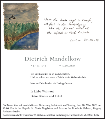 Anzeige von Dietrich Mandelkow von Kölner Stadt-Anzeiger / Kölnische Rundschau / Express