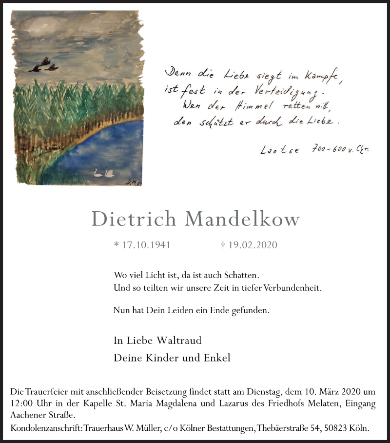  Traueranzeige für Dietrich Mandelkow vom 07.03.2020 aus Kölner Stadt-Anzeiger / Kölnische Rundschau / Express