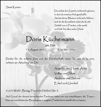Anzeige von Doris Küchemann von Zeitungsgruppe Köln