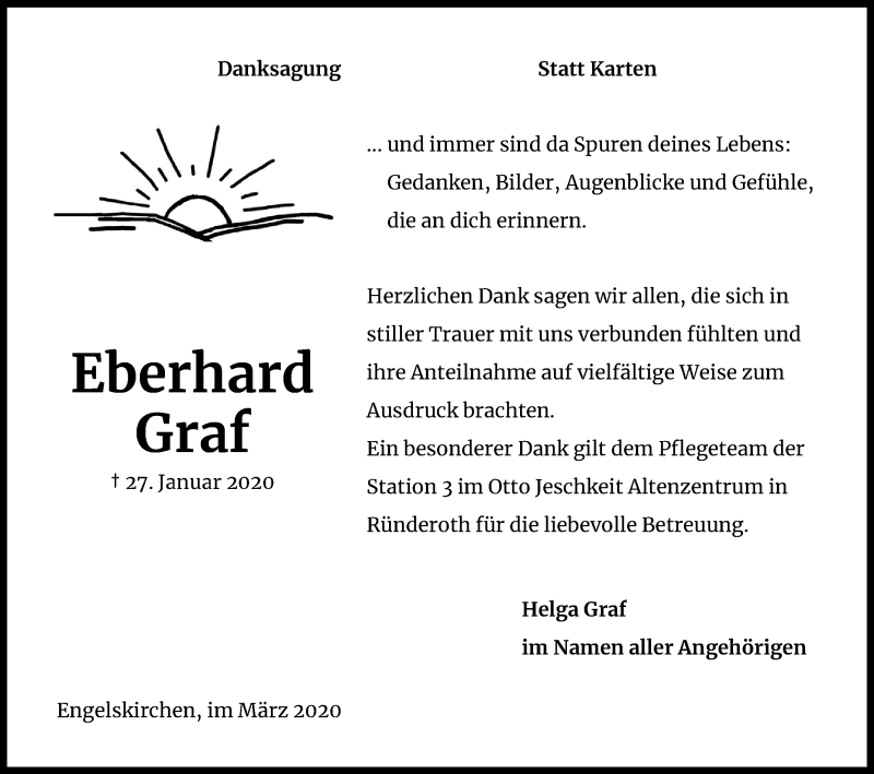  Traueranzeige für Eberhard Graf vom 07.03.2020 aus Kölner Stadt-Anzeiger / Kölnische Rundschau / Express