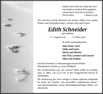 Anzeige von Edith Schneider von Kölner Stadt-Anzeiger / Kölnische Rundschau / Express