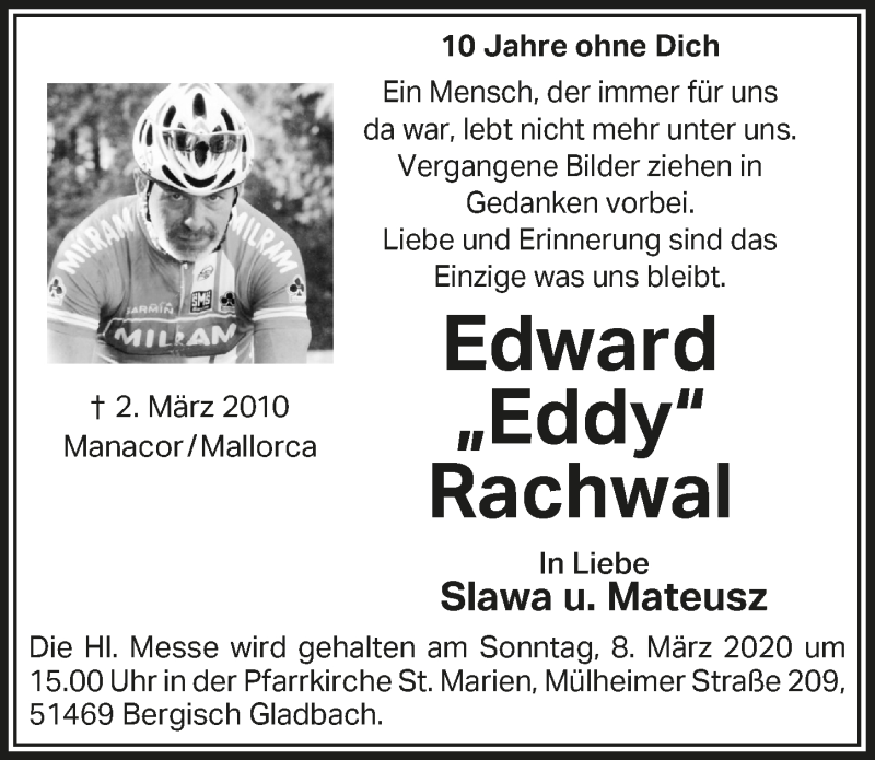  Traueranzeige für Edward Rachwal vom 04.03.2020 aus  Bergisches Handelsblatt 
