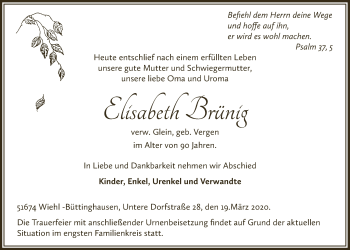 Anzeige von Elisabeth Brünig von  Anzeigen Echo 