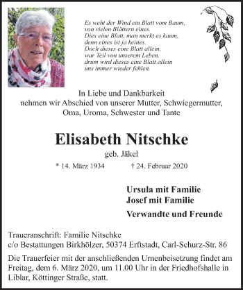 Anzeige von Elisabeth Nitschke von  Werbepost 