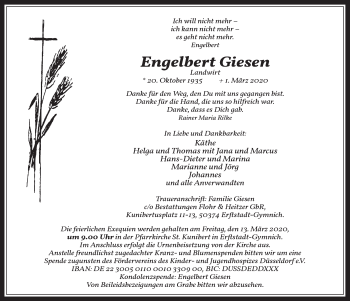 Anzeige von Engelbert Giesen von  Werbepost 